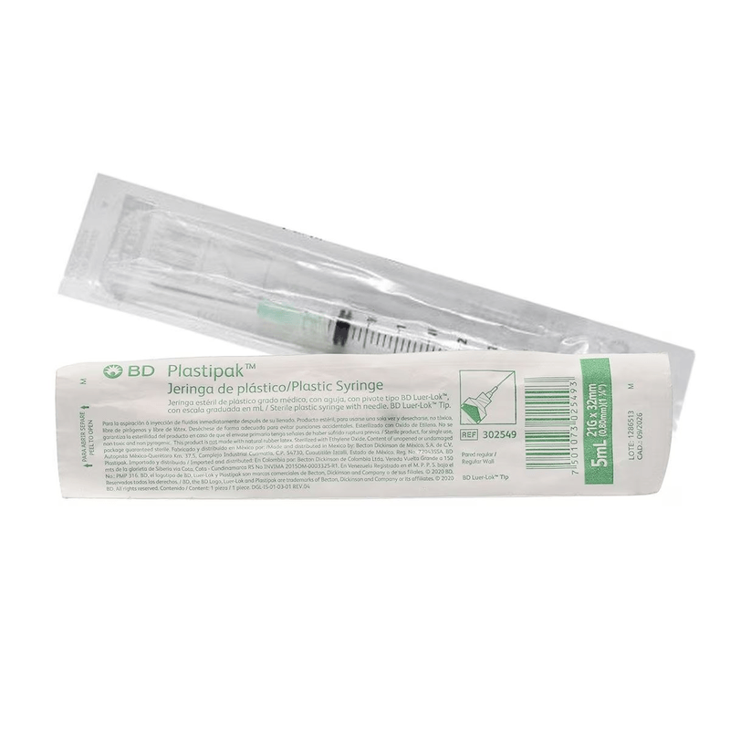 Jeringa Desechable BD Plastipak 5 mL 21g x 32mm 1 Pieza
