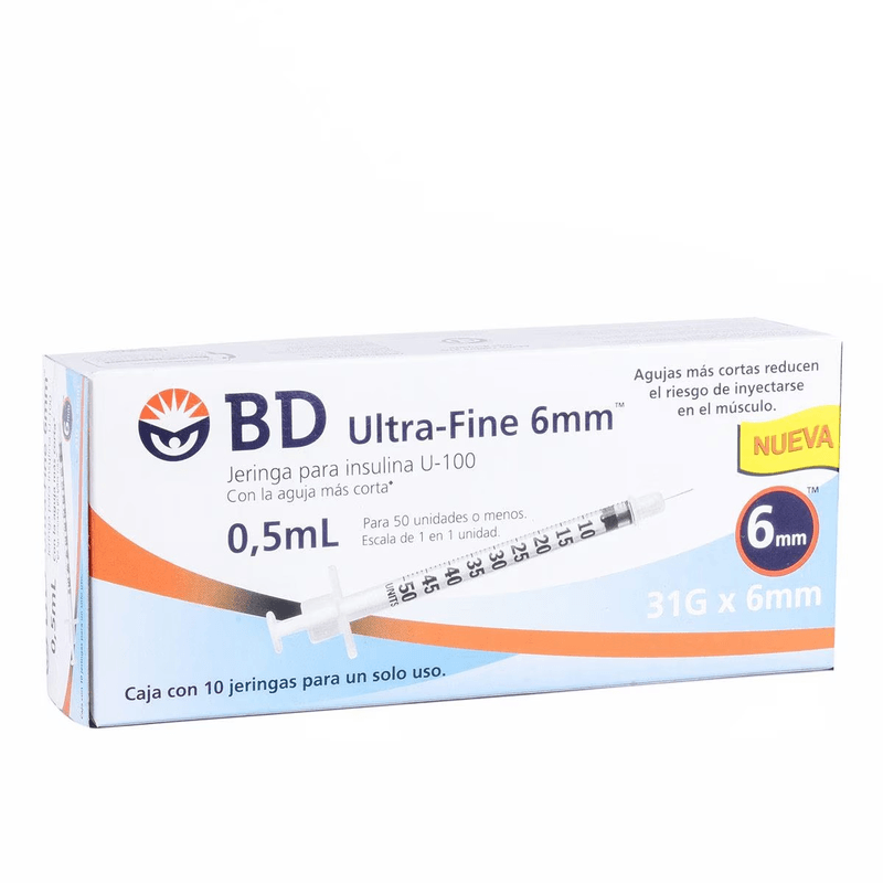 Jeringa para Insulina BD Ultra-Fine 0.5 mL 31g x 6mm 10 Piezas