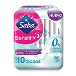 Toalla Femenina Saba Sensiti-V Ultradelgada Nocturna con Alas 10 Toallas