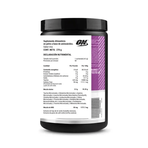 Amino Energy Optimum Nutrition Sabor Uva 270 g