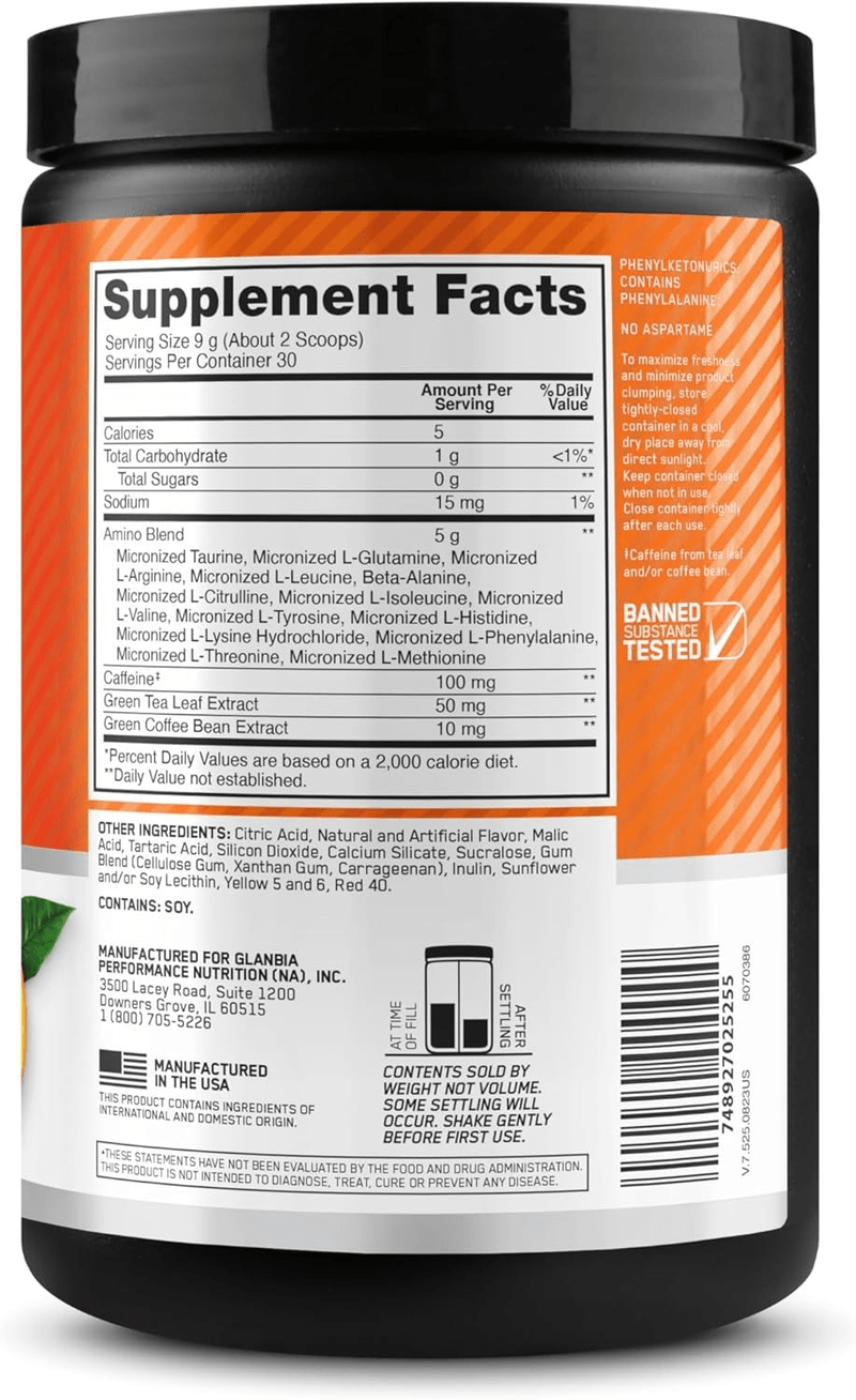 Amino Energy Optimum Nutrition Sabor Naranja 270 g