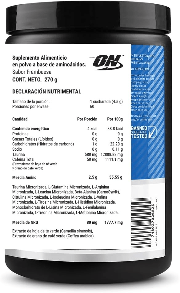 Amino Energy Optimum Nutrition Sabor Blue Raspberry 270 g