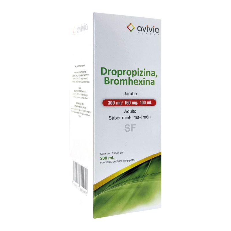 Dropropizina 300 mg Bromhexina 160 mg Jarabe Adulto Miel-Lima-Limon Frasco con 200 mL