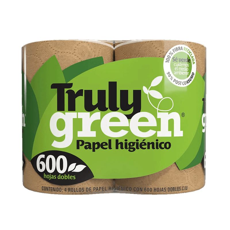 Higienico Truly Green 600 Hojas Dobles 4 Rollos