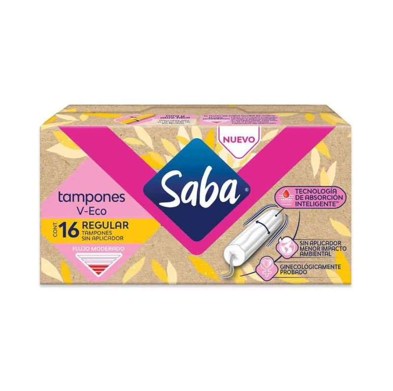 Tampones Saba Regular Sin Aplicador Flujo Moderado con 16 Piezas