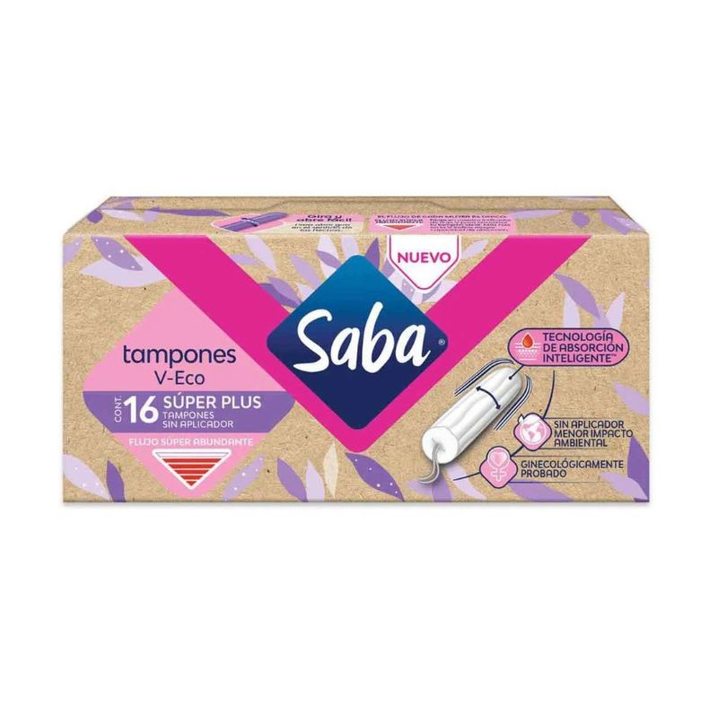 Tampones Saba Super Plus Sin Aplicador Flujo Super Abundante 16 Piezas
