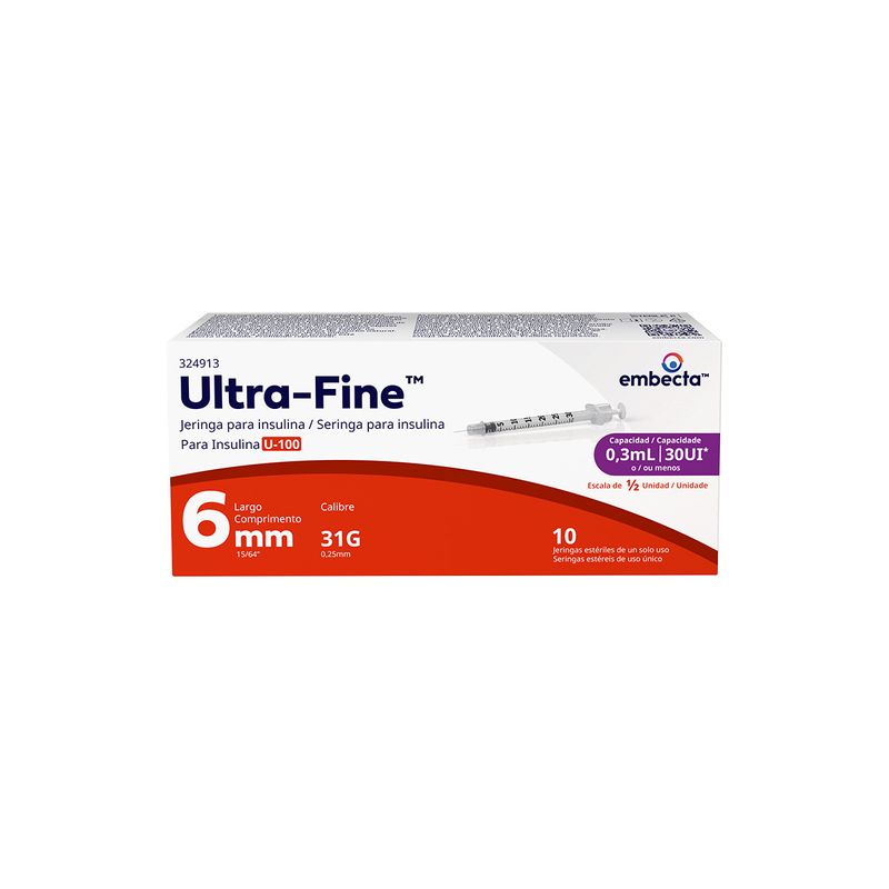 Jeringa para Insulina BD Ultra-Fine 0.3 mL 31g x 6mm 10 Piezas