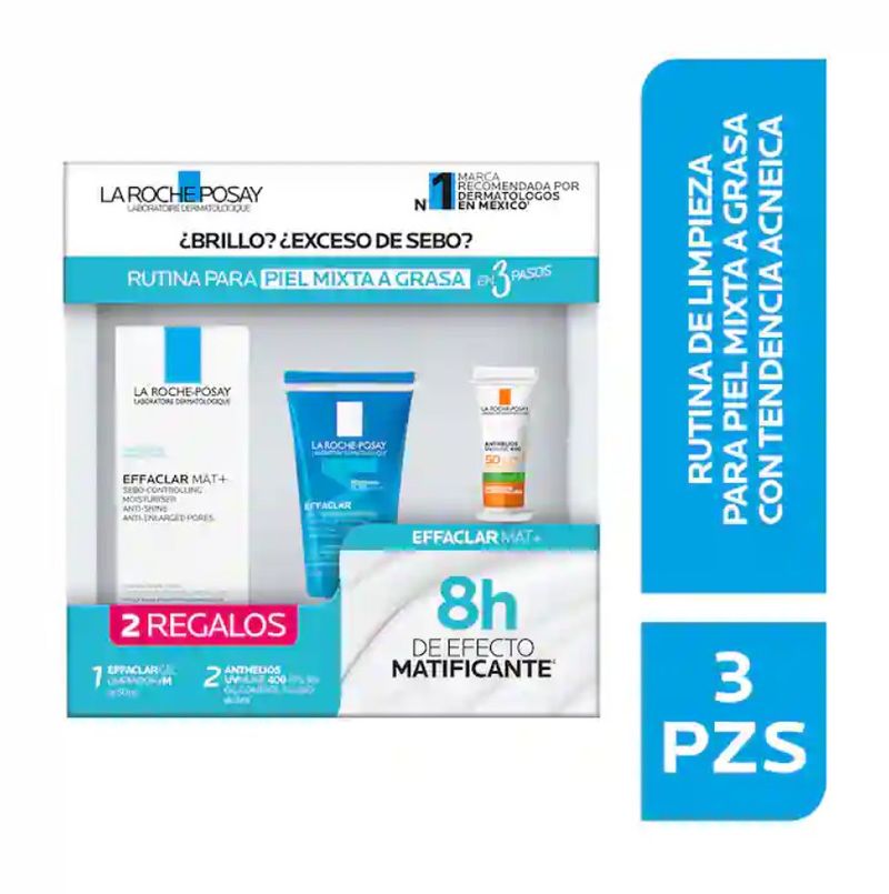 Kit La Roche Posay Effaclar Rutina para Piel Mixta a Grasa Mat 40 mL + Gel Mous 50 mL + Anthielios Uv